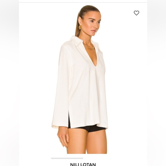 Nili Lotan Paulette Terry White 100% Cotton Shirt - Picture 2 of 10